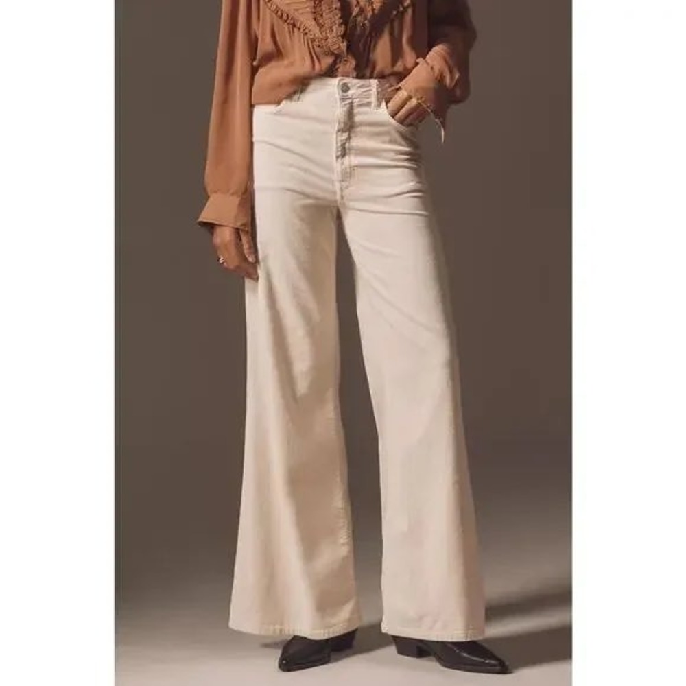 Anthropologie Pilcro Cream Corduroy Wide Leg High Rise Pants | Size 29